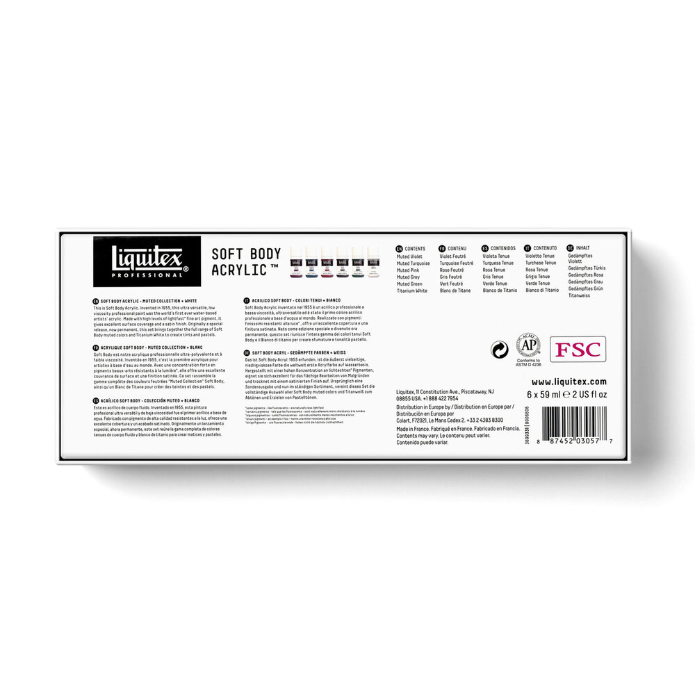 Muted Collection set + White Soft Body Acrylic Liquitex Professional 6 x 59 ml Set 331