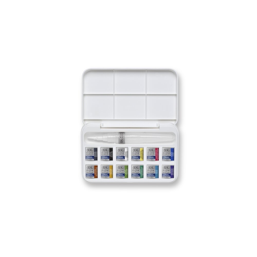 Brush Pen Set 12 Halve napjes + penseel met reservoir Set halve napjes van Winsor &amp; Newton Cotman Water Colours Set 658