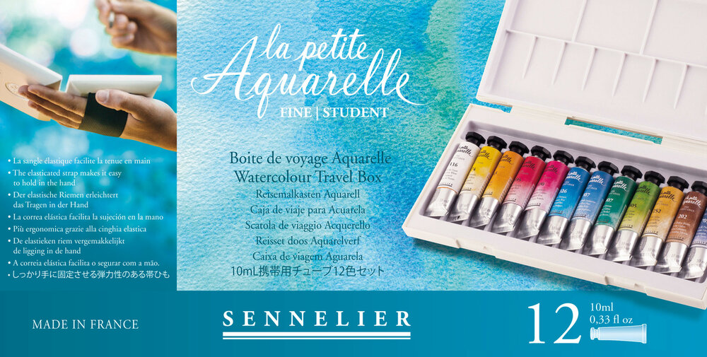 L'Aquarelle La Petite Aquarelle Study kwaliteit set met 12 x 10 ml Sennelier extra fijne aquarelverf  Set 682