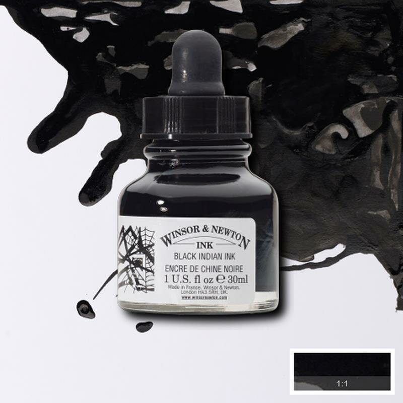 Black Indian Ink Drawing Ink van Winsor &amp; Newton 30 ML (pipet) Kleur 030