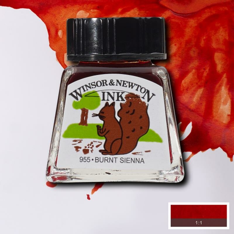 Burnt Sienna Drawing Ink van Winsor &amp; Newton 14 ML Kleur 074