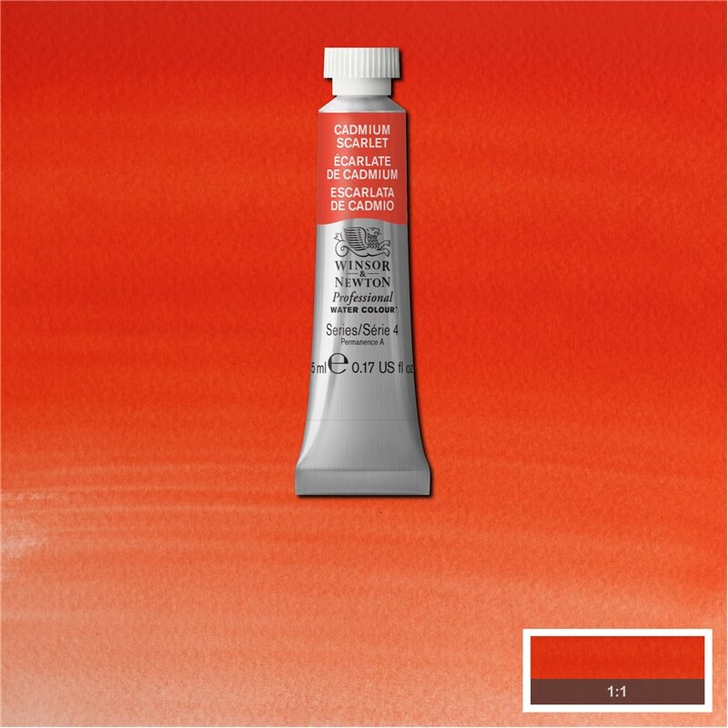 Cadmium Scarlet (S4) Professioneel Aquarelverf van Winsor &amp; Newton 5 ml Kleur 106