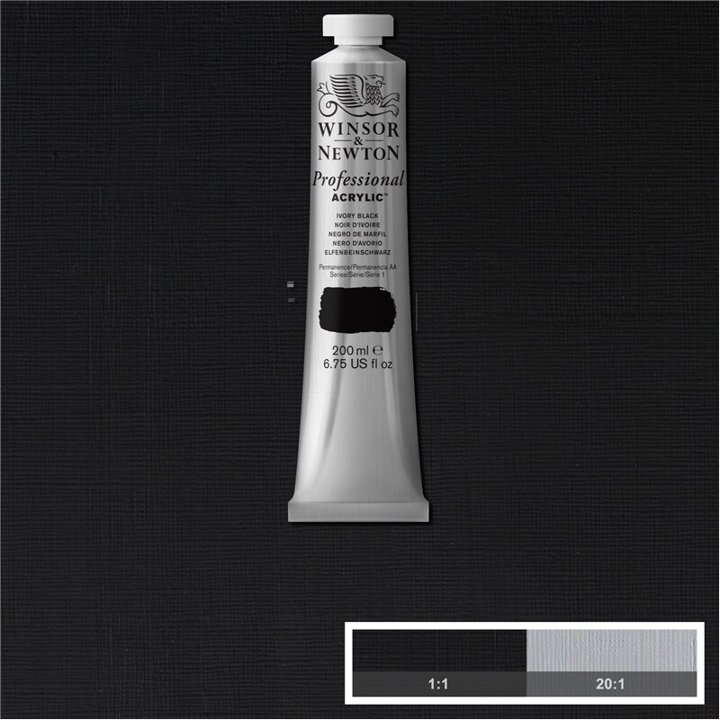 Ivory Black Professional Acrylic Winsor &amp; Newton 200 ml Kleur 331
