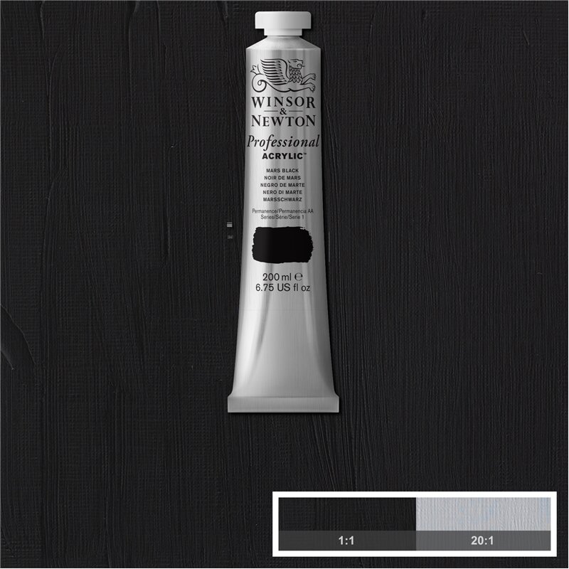 Mars Black Professional Acrylic Winsor &amp; Newton 200 ml Kleur 386