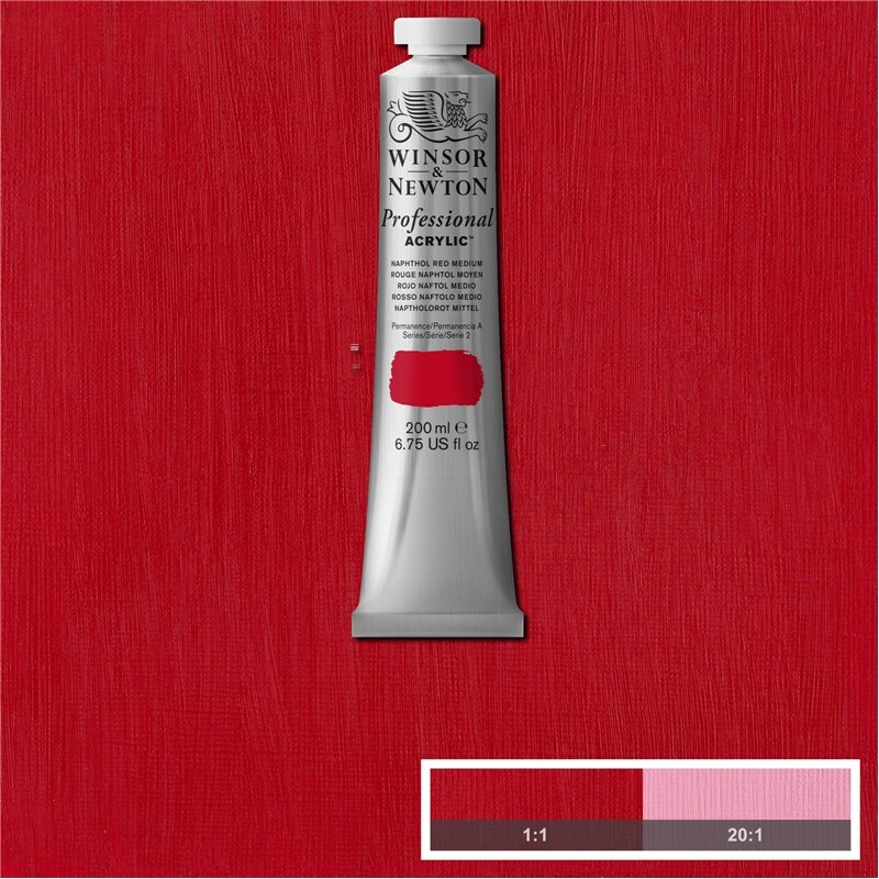 Naphthol Red Medium Professional Acrylic Winsor &amp; Newton 200 ml Kleur 423