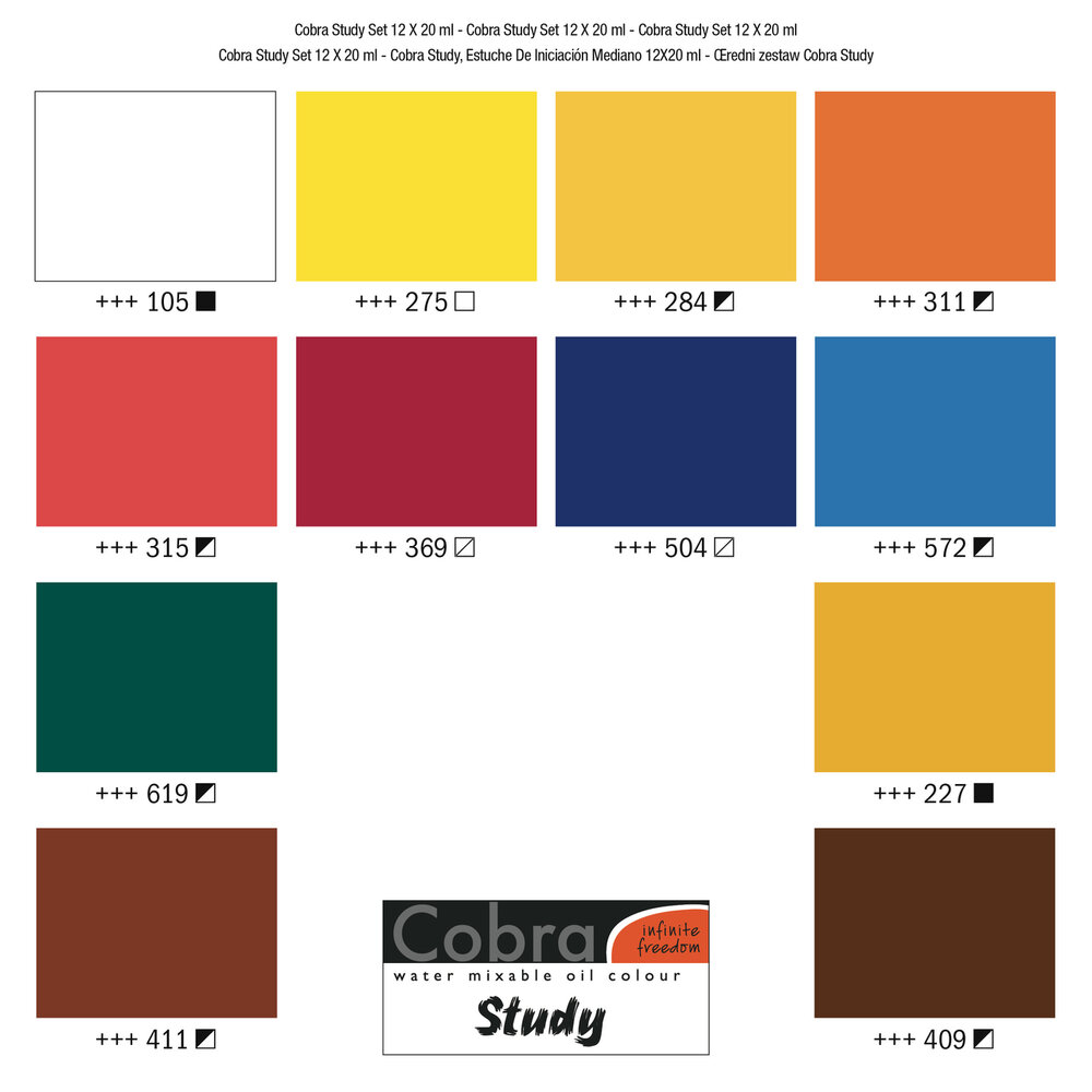 Starterset Middel Cobra Study Watermengbare Olieverf 12 x 20 ML