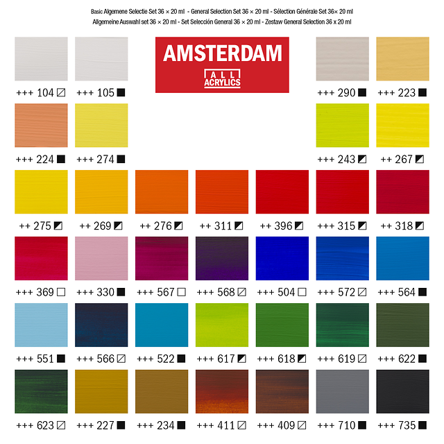 36 x 20 ML Algemene Selectie set Amsterdam Standard Series Acrylverf