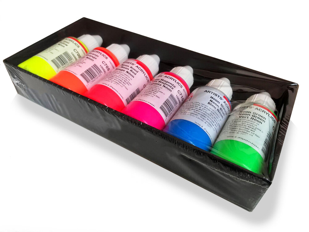 6 x 100 ML Neon kleuren set Ara Acrylverf