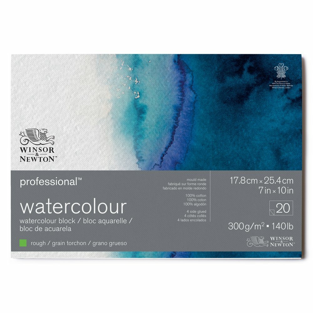 17,8 x 25,4 cm - 20 vellen Professional Aquarelblok 4-zijdig gelijmd 300 gram Rough / Grain Torchon van Winsor &amp; Newton