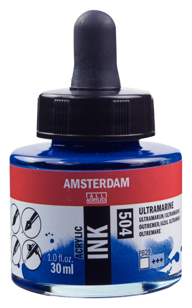 Ultramarijn Acryl Inkt Amsterdam 30 ML Kleur 504