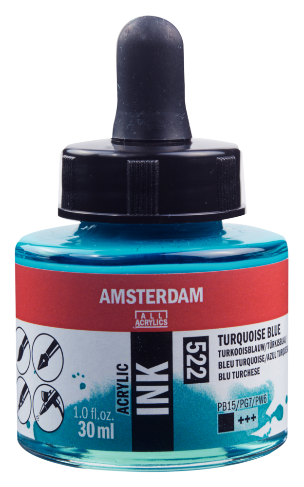 Turkooisblauw Acryl Inkt Amsterdam 30 ML Kleur 522