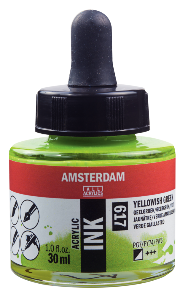 Geelgroen Acryl Inkt Amsterdam 30 ML Kleur 617