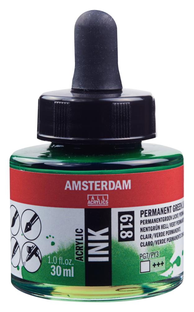 Permanent Groen licht Acryl Inkt Amsterdam 30 ML Kleur 618