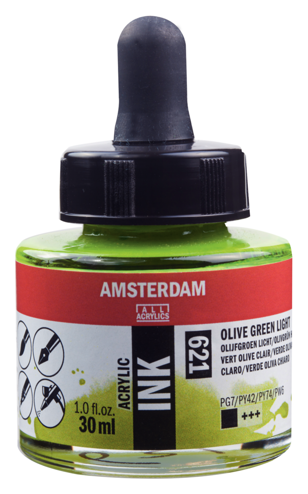 Olijfgroen licht Acryl Inkt Amsterdam 30 ML Kleur 621