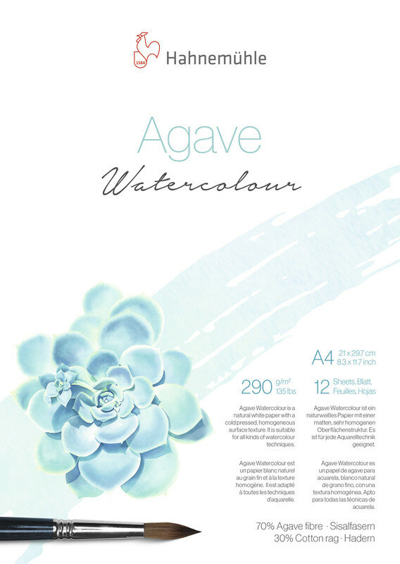 A4 Aquarelblok Agave 70% agavevezel, 30% katoen Aquarelpapier Hahnem&uuml;hle (Cold Pressed) 12 pagina's 290 grams