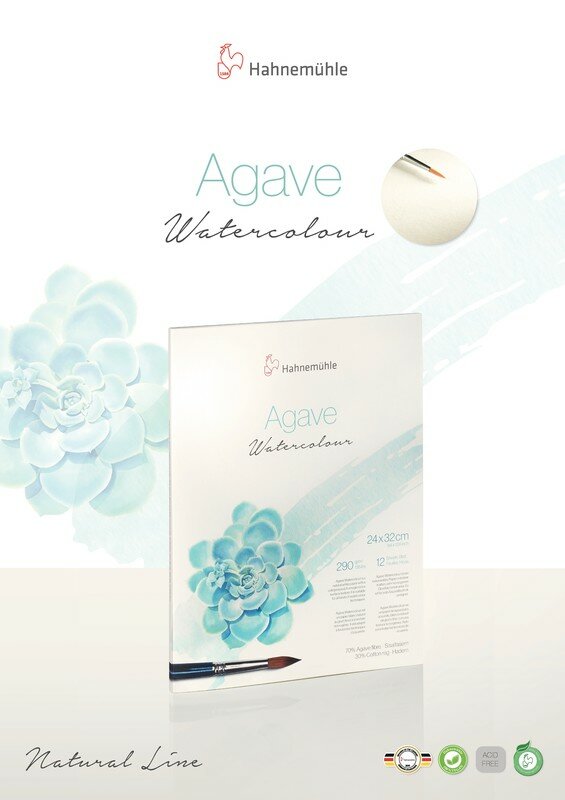 A4 Aquarelblok Agave 70% agavevezel, 30% katoen Aquarelpapier Hahnem&uuml;hle (Cold Pressed) 12 pagina's 290 grams