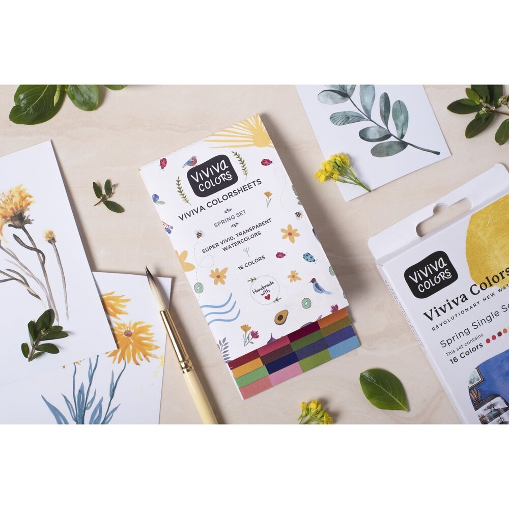 16 Spring kleuren Set Viviva Coloursheets Aquarelverf