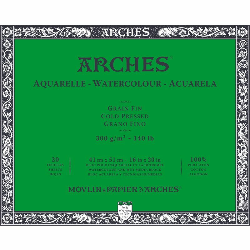 41x51cm Grain Fin / Cold Pressed Aquarelblok van Arches 100 % Katoen 300 grams 20 vellen 4-zijdig gelijmd