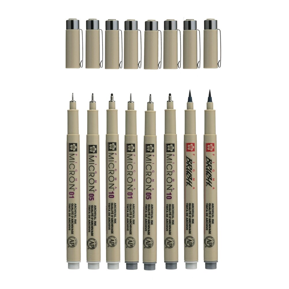 Licht Koelgrijs &amp; Koelgrijs Sakura Pigma Micron fineliner set met 8 pennen
