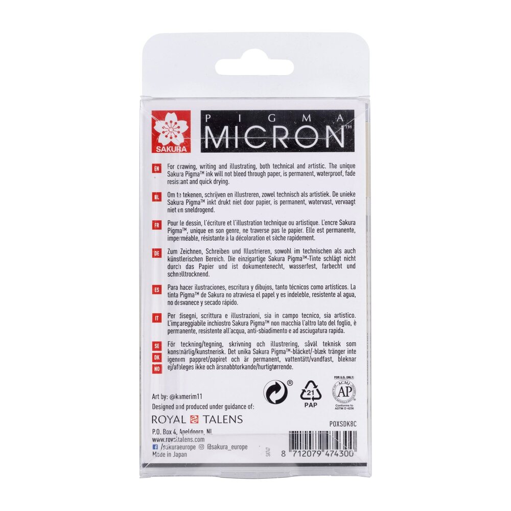 Licht Koelgrijs &amp; Koelgrijs Sakura Pigma Micron fineliner set met 8 pennen