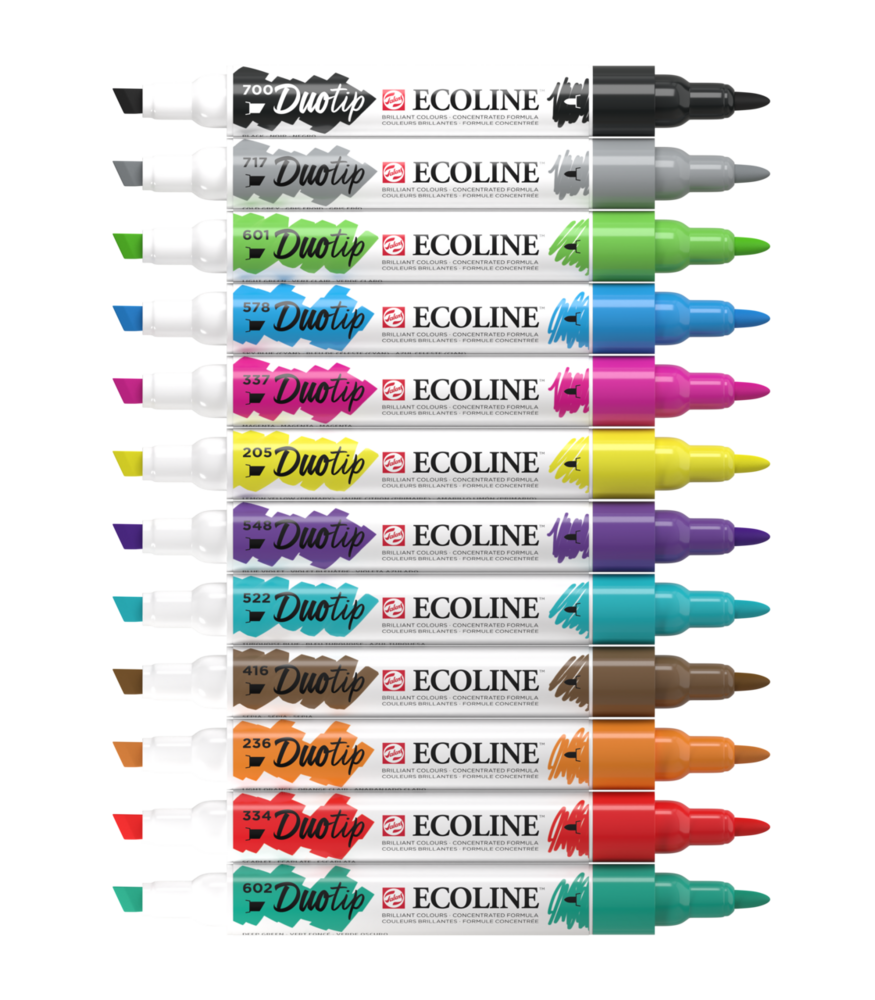 12 Basis kleuren set Ecoline Duotip van Talens Set 800