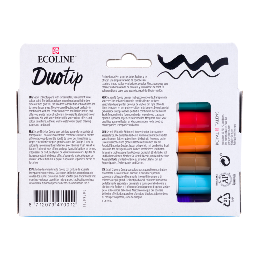 12 Basis kleuren set Ecoline Duotip van Talens Set 800
