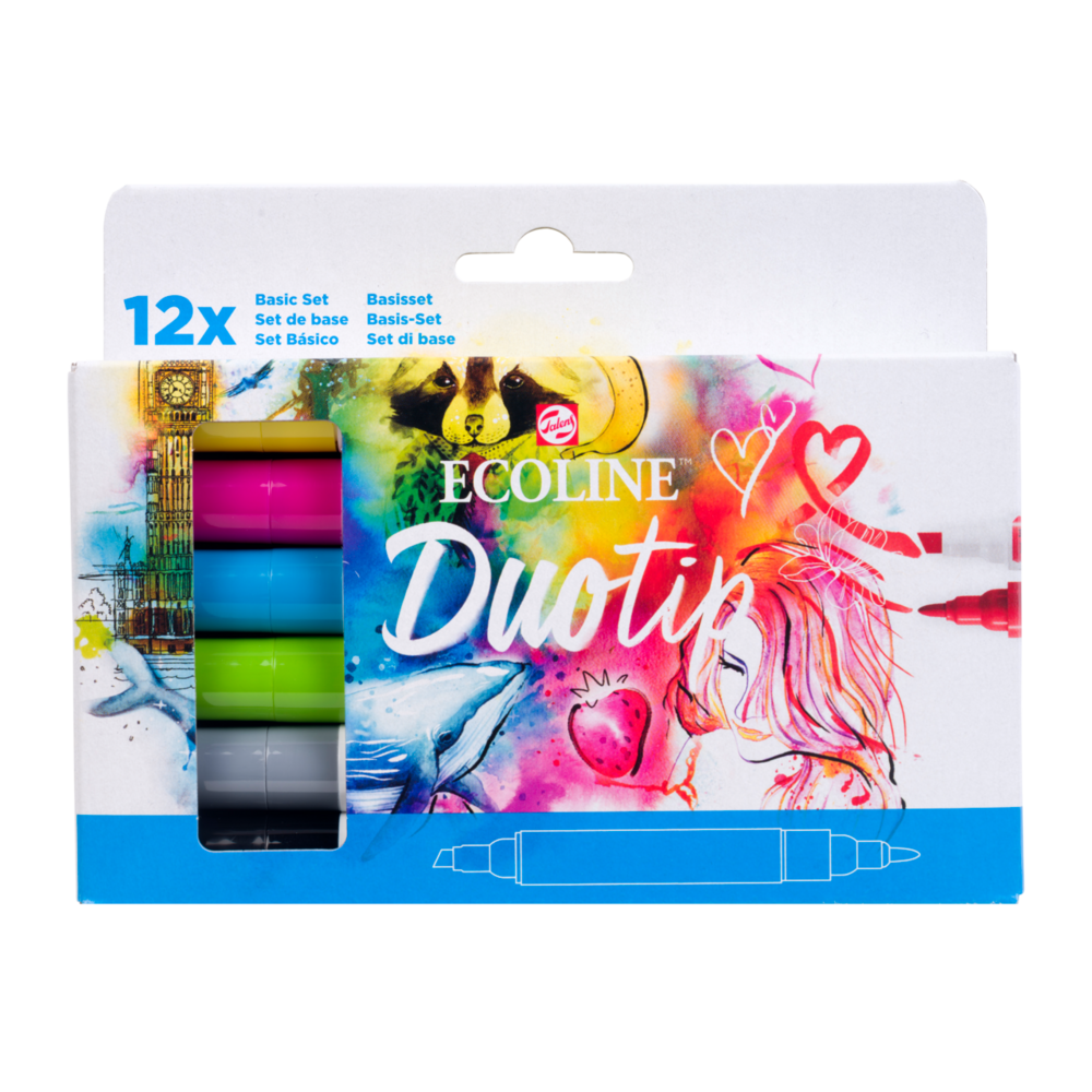 12 Basis kleuren set Ecoline Duotip van Talens Set 800