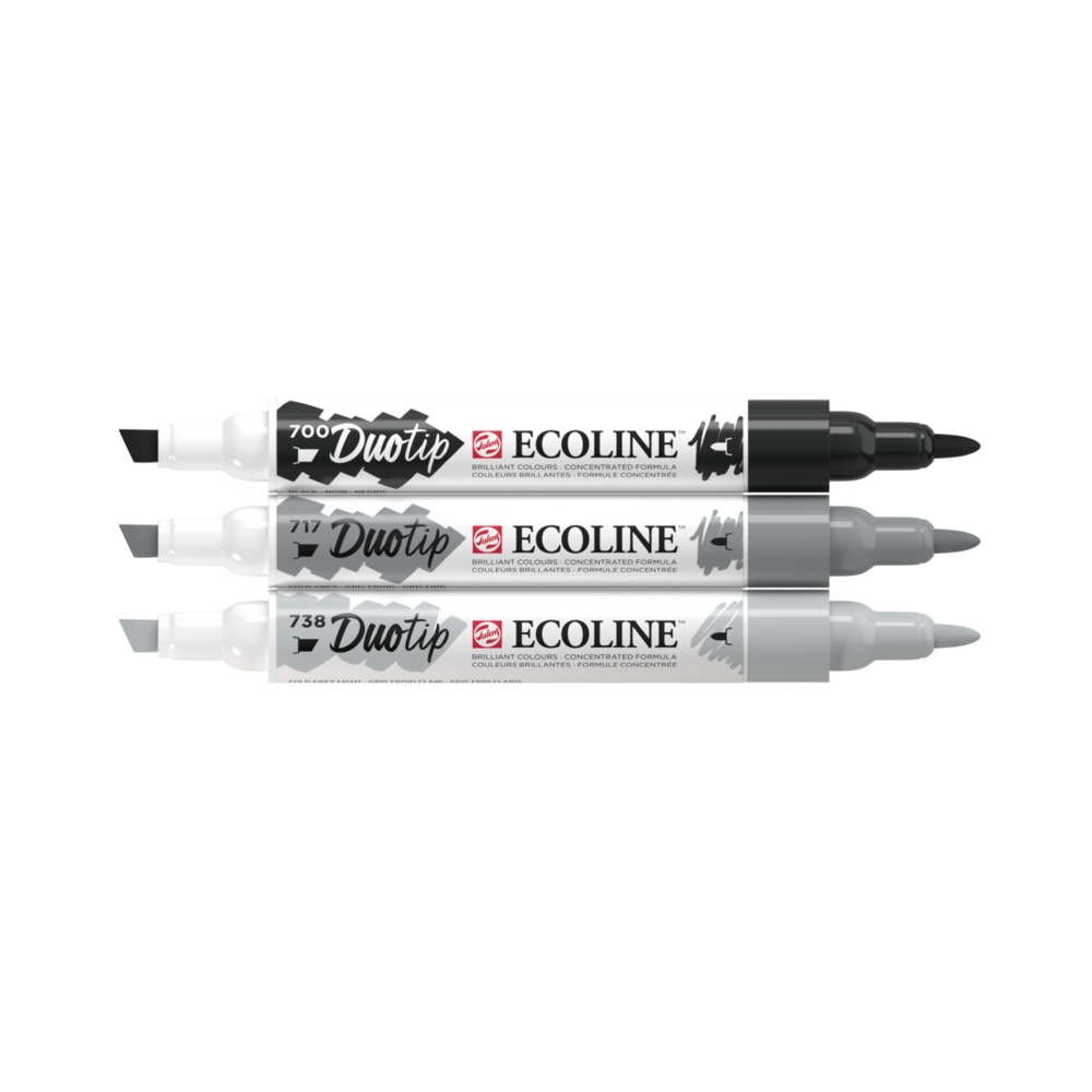 3 Zwart &amp; Grijs set Ecoline Duotip van Talens Set 902