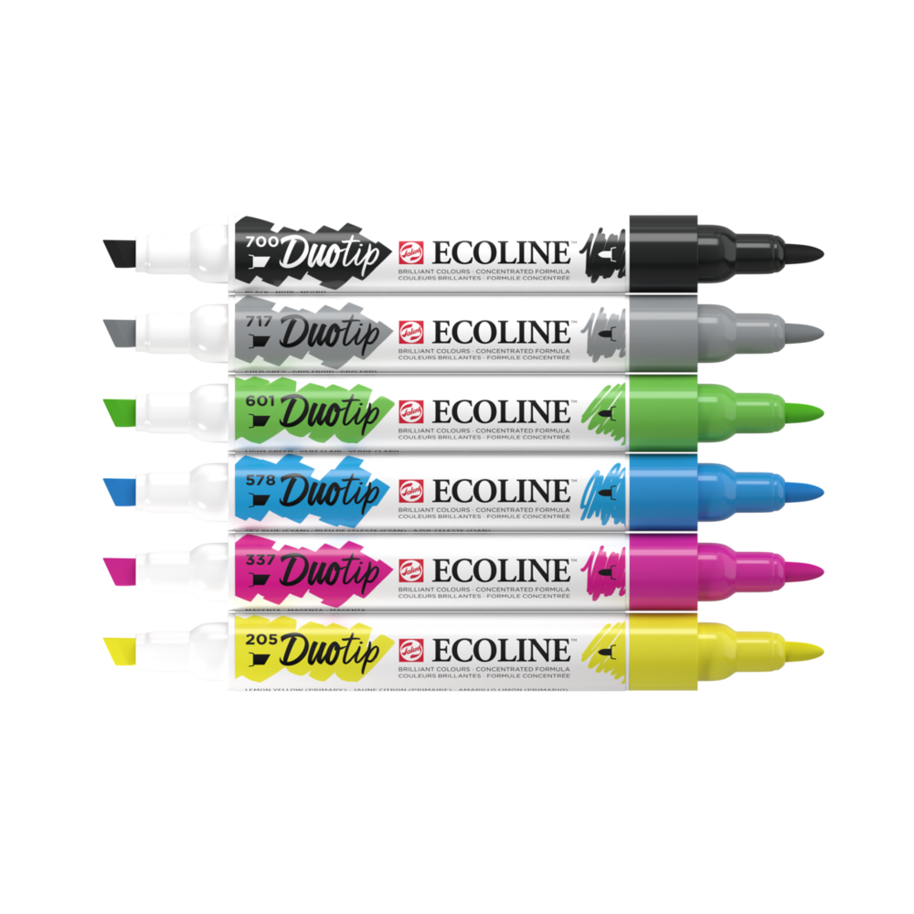 6 Basis kleuren set Ecoline Duotip van Talens Set 910