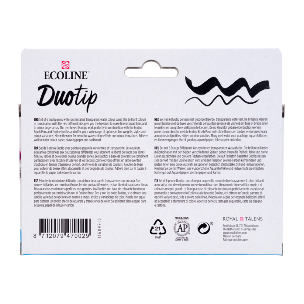 6 Basis kleuren set Ecoline Duotip van Talens Set 910