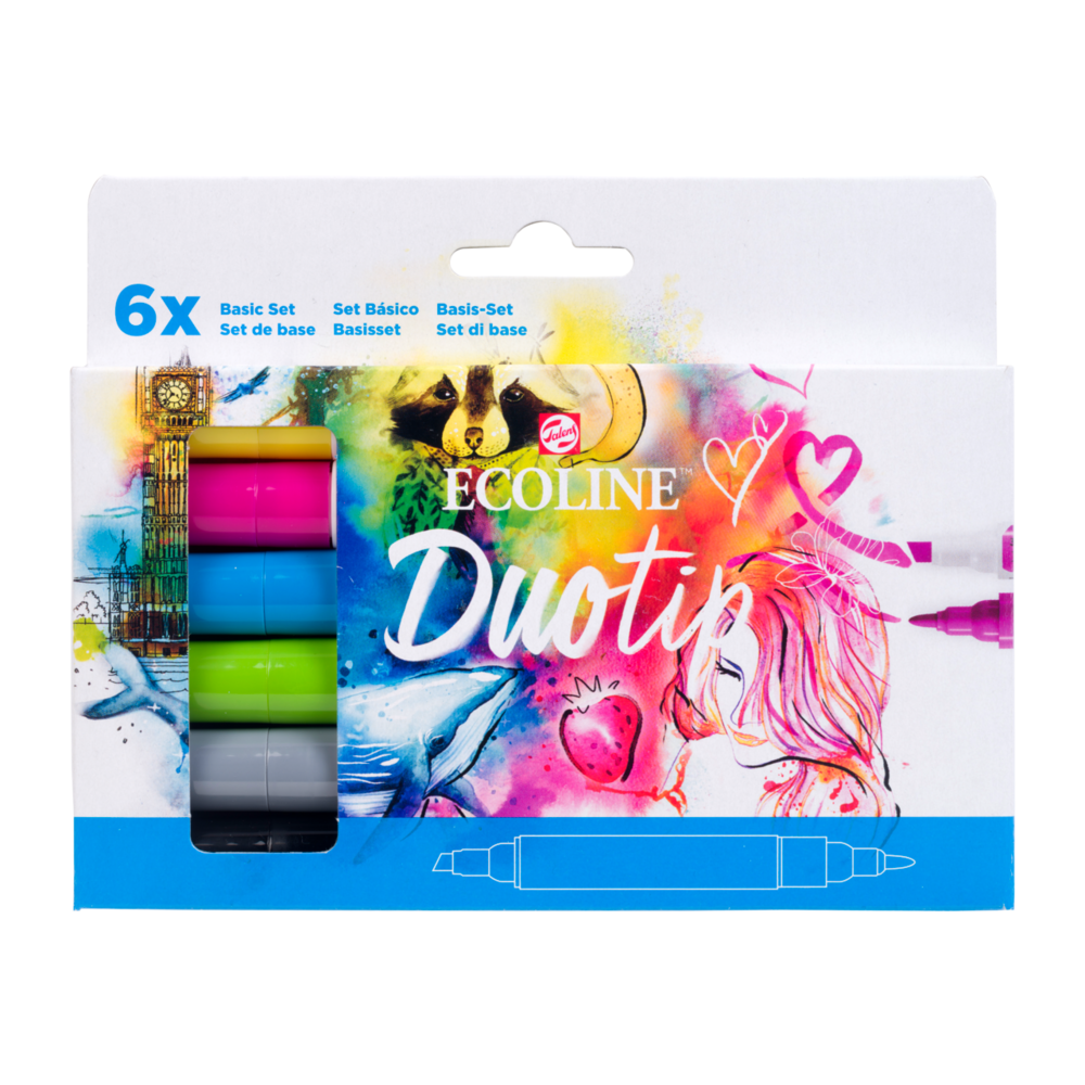 6 Basis kleuren set Ecoline Duotip van Talens Set 910