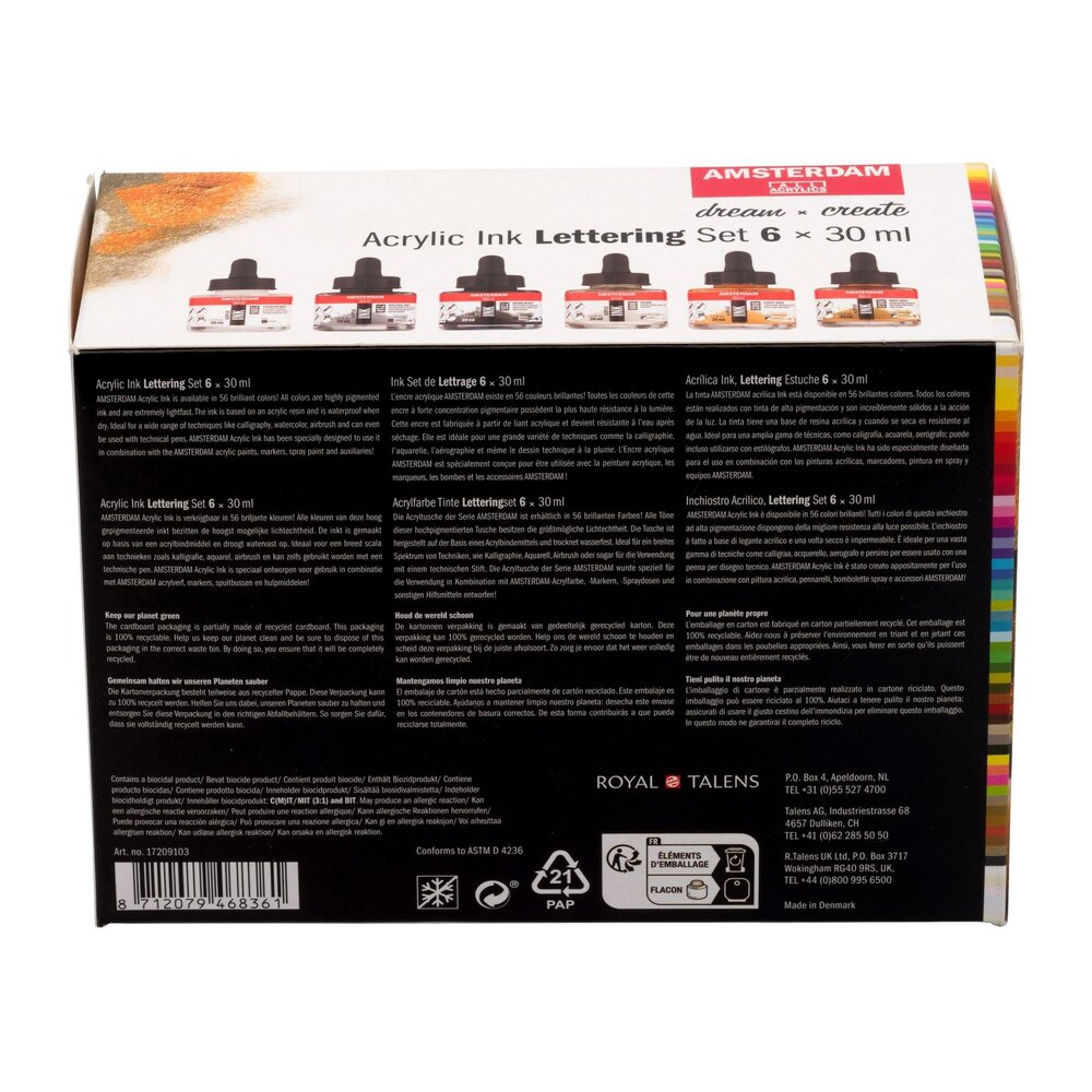 Lettering set Acryl Inkt Amsterdam 6 x 30 ML