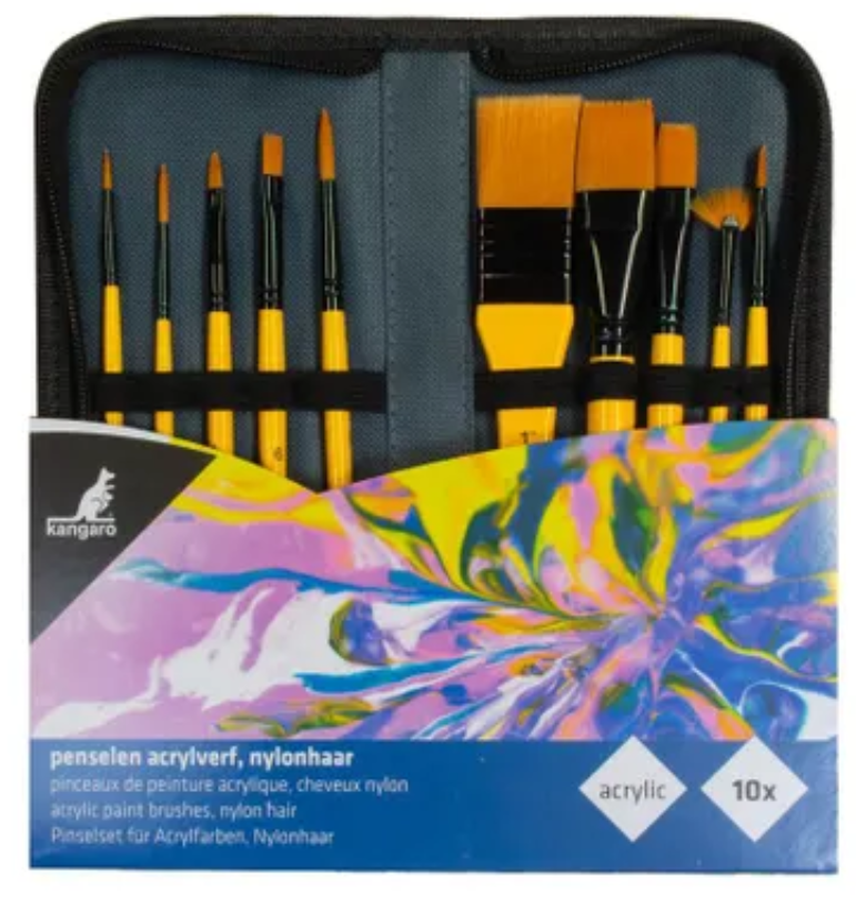 10-delige Acrylverf-penselenset van Kangaro in etui