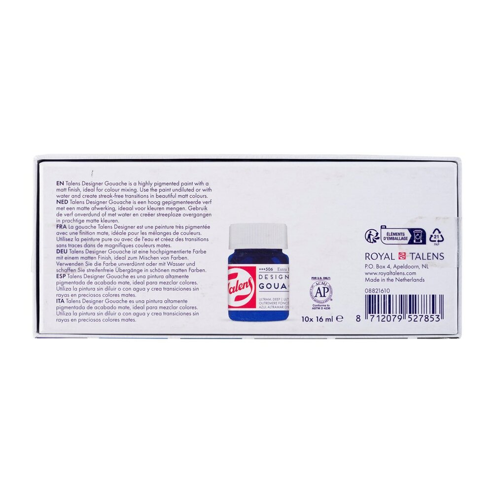 10 x 16 ML Plakkaatverf Basis kleuren set Extra fijn (Gouache Extra fine) Royal Talens