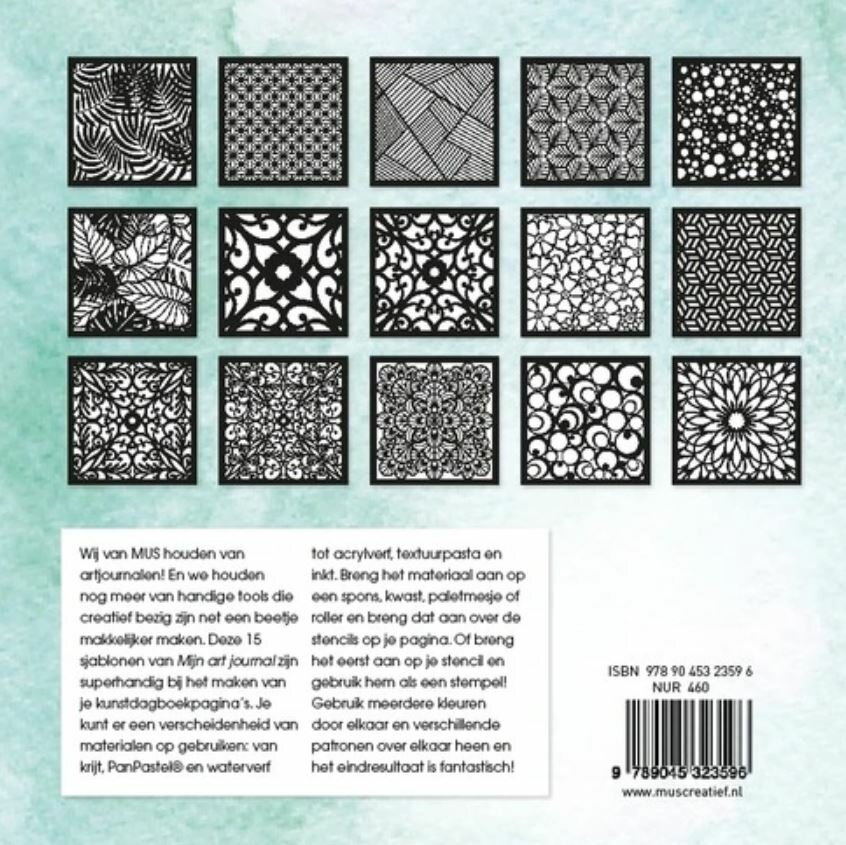20,8 x 20,8 cm 15 Sjablonen Mijn Art Journal van Mus Creatief.