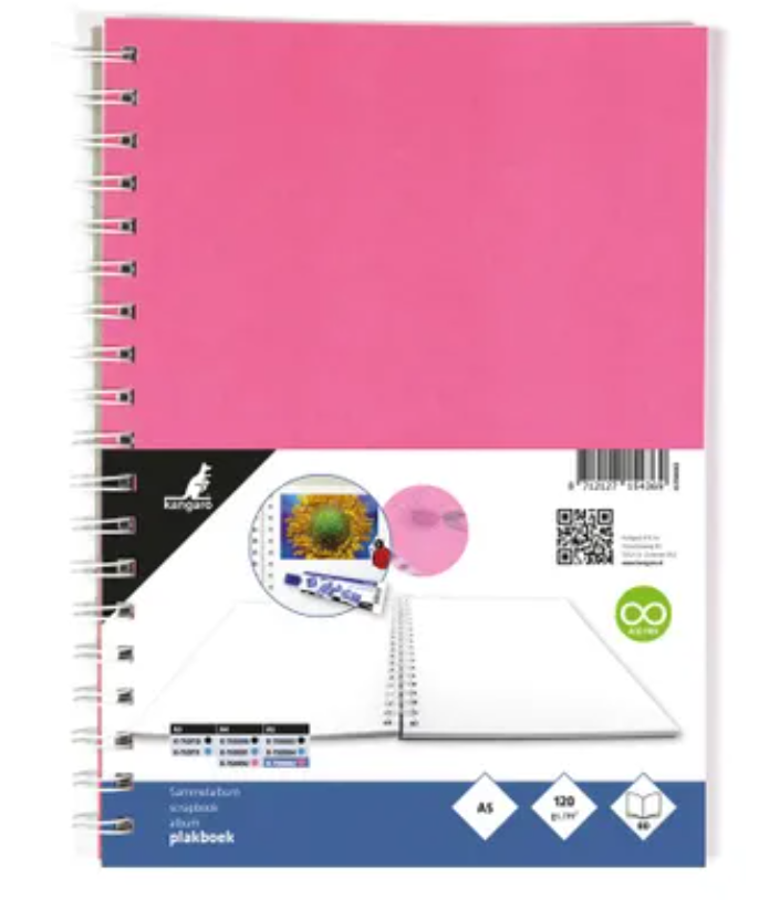A5+ Plakboek Kangaro 120 grams 40 vel, voorkant roze