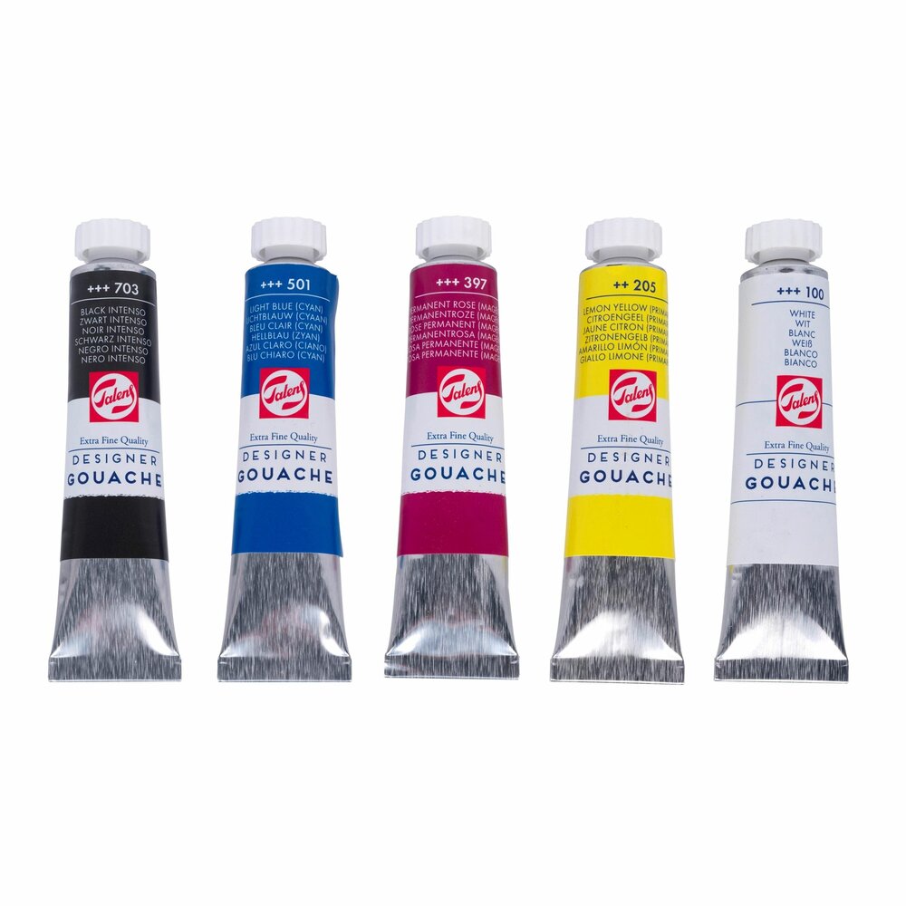 5 x 20 ML Plakkaatverf Primaire kleuren starter set Extra fijn (Gouache Extra fine) Royal Talens