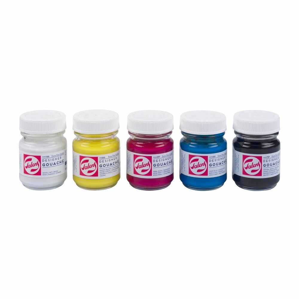 5 x 50 ML Plakkaatverf Primaire kleuren set Extra fijn (Gouache Extra fine) Royal Talens