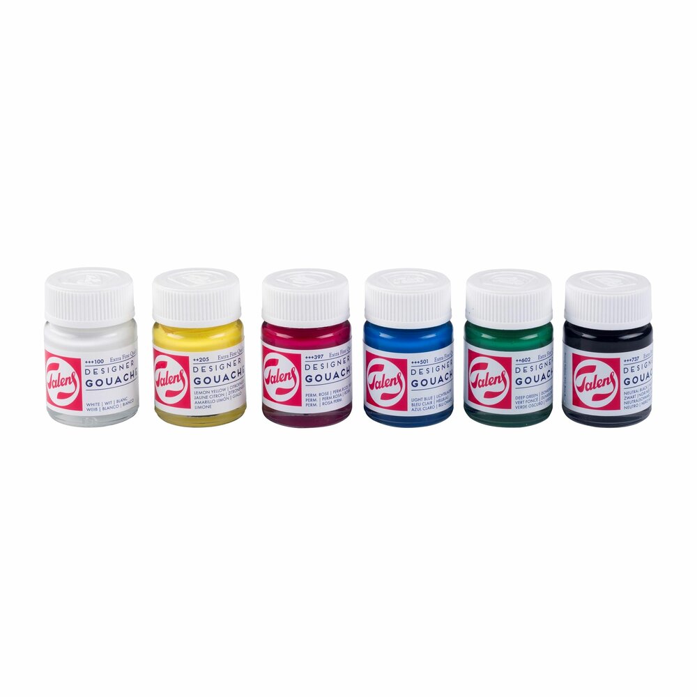 6 x 16 ML Plakkaatverf Primaire kleuren set Extra fijn (Gouache Extra fine) Royal Talens
