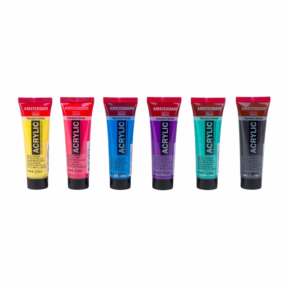 Kleurrijke metallic set Amsterdam Standard Series Acrylverf 6 x 20 ml inhoud (tubes)