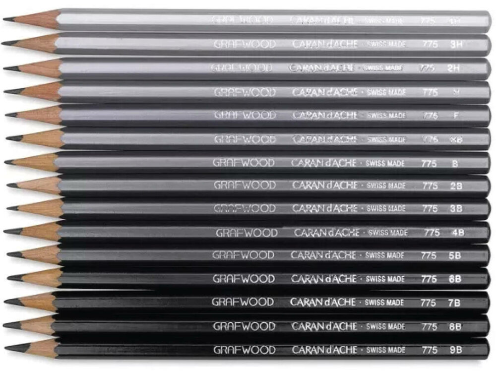Set van 15 Graphite / Grafiet potloden Caran d'Ache Grafwood
