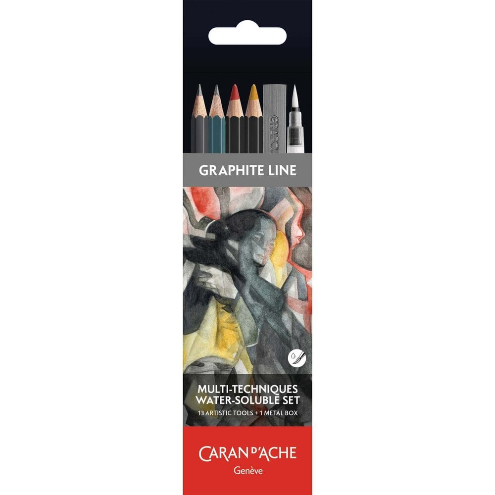 Set van 7 aquarel Graphite / Grafiet potloden 3 stiften &amp; accessoires Caran d'Ache Technalo