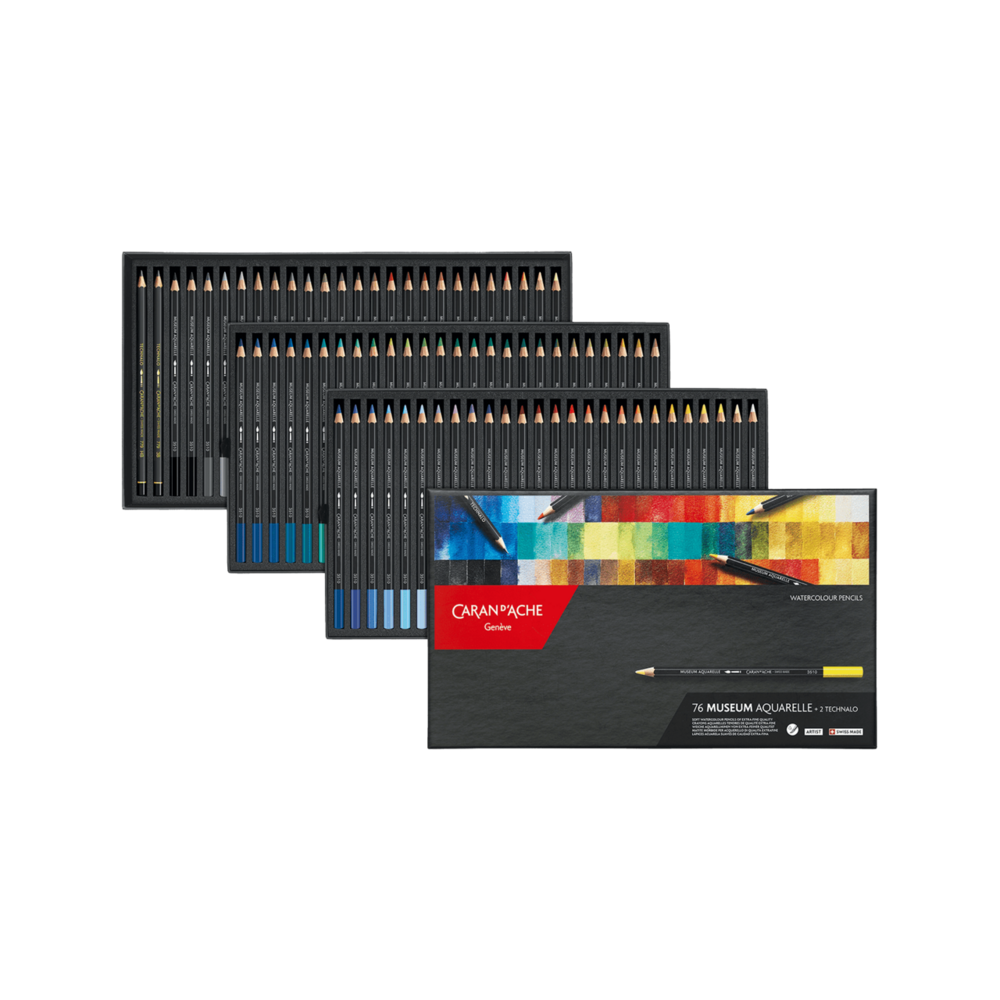 Set met 76 kleuren + 2 Technalo Caran d'Ache Museum Aquarelpotlood / Pencil Set 376
