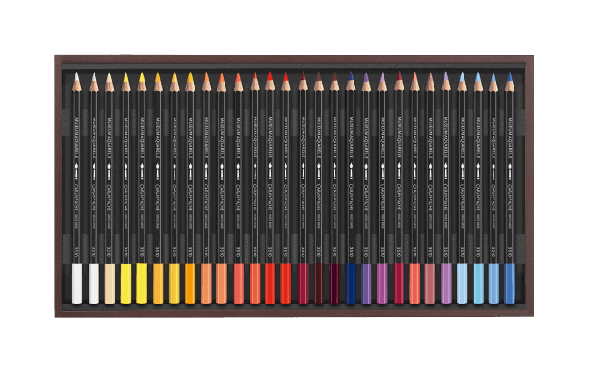 Houten koffer met 80 kleuren + 4 (watervermengbare) grafiet potloden / Wooden Box Caran d'Ache Museum Aquarelpotlood / Pencil Set 476