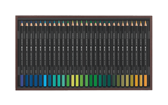 Houten koffer met 80 kleuren + 4 (watervermengbare) grafiet potloden / Wooden Box Caran d'Ache Museum Aquarelpotlood / Pencil Set 476