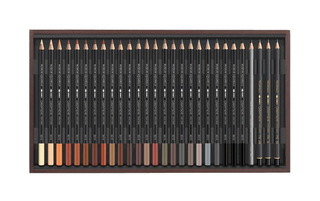 Houten koffer met 80 kleuren + 4 (watervermengbare) grafiet potloden / Wooden Box Caran d'Ache Museum Aquarelpotlood / Pencil Set 476