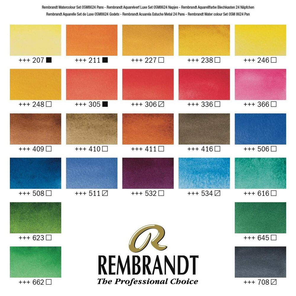 24 napjes + penseel metalen set Rembrandt Professionele Aquarelverf