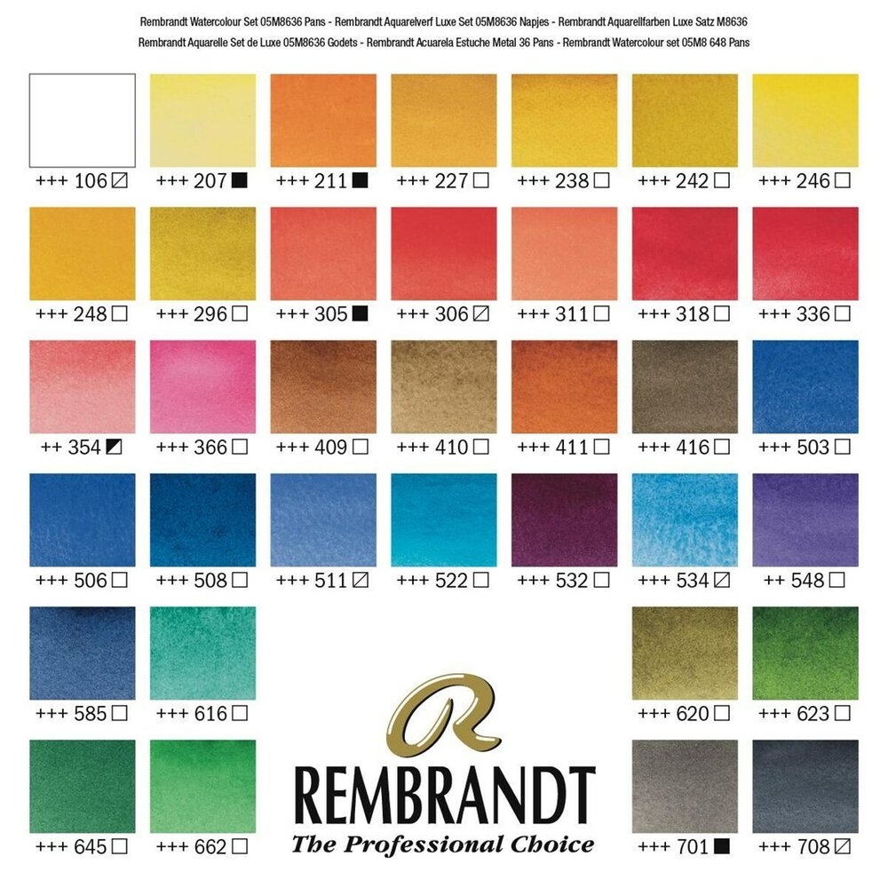36 napjes + penseel metalen set Rembrandt Professionele Aquarelverf