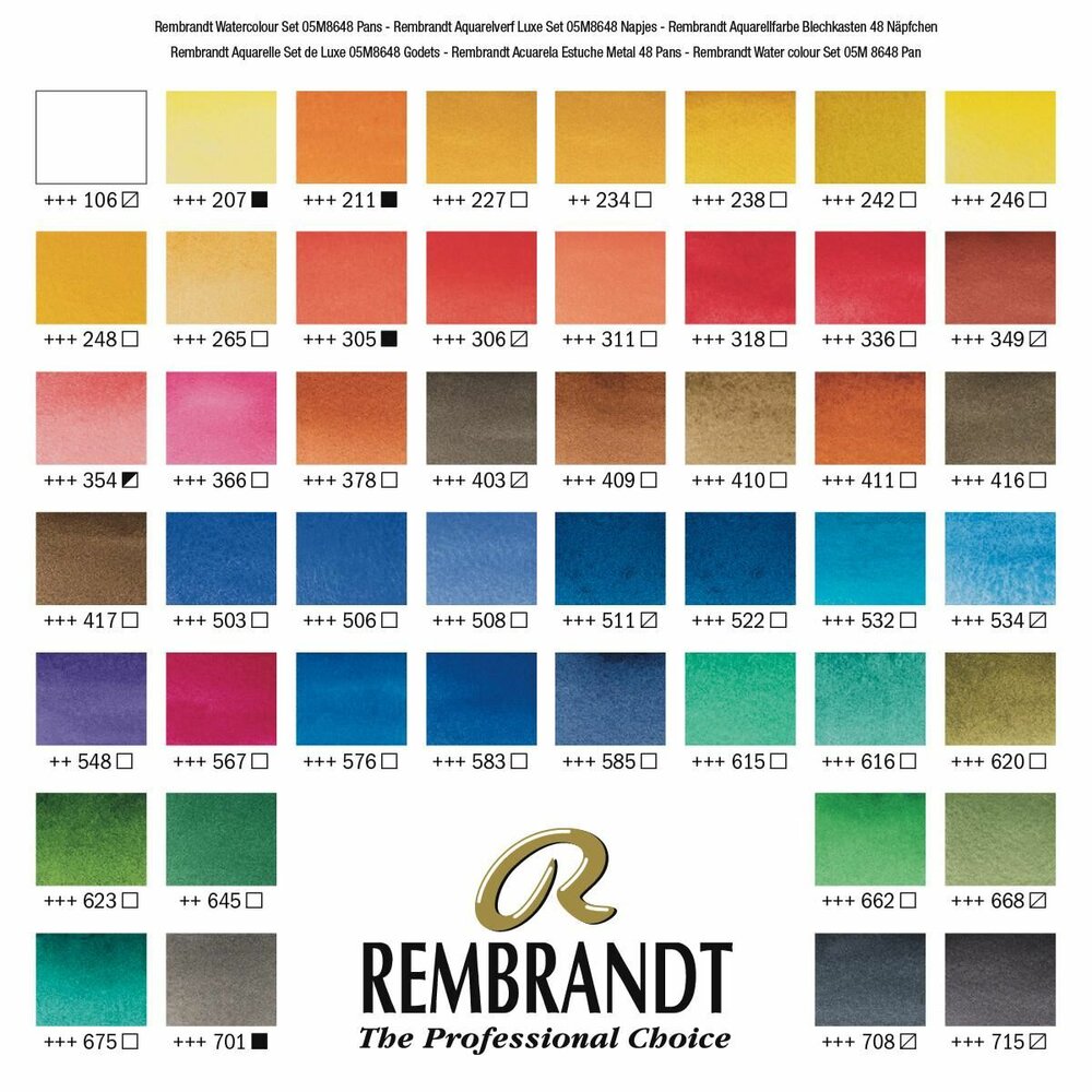 48 napjes + penseel metalen set Rembrandt Professionele Aquarelverf