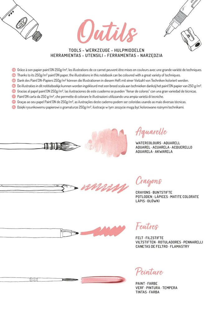ODELIA Clairefontaine Multi-Techniek Kleurboek &ndash; A4+ Blok, 20 Vellen, 250g, Spiraalbinding &ndash; Vrouwen